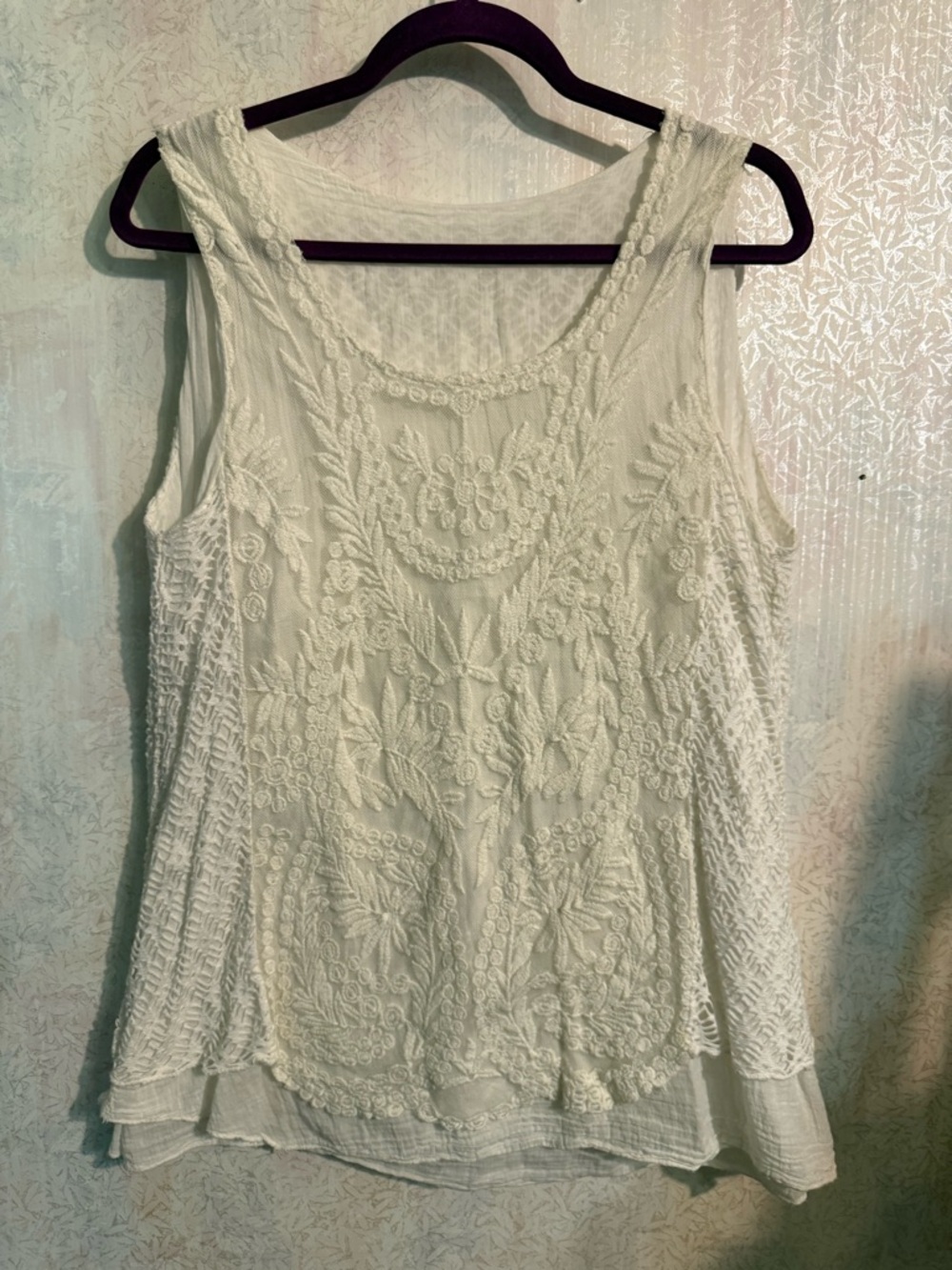 Source Unknown White, Fairy, Boho, Lace Sleeveless Fully Lined Tank Top Med to L